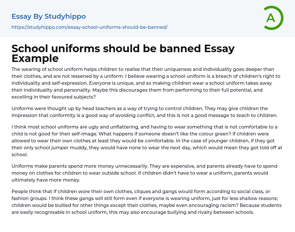 argumentative essay on school uniforms should be banned