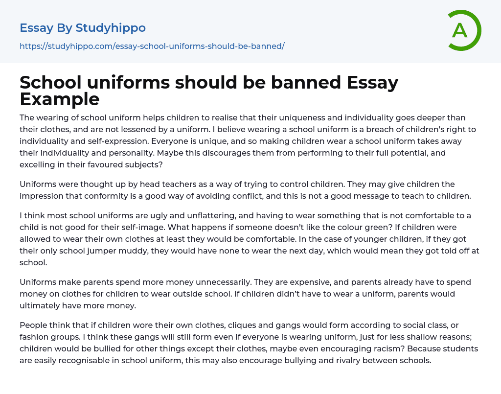 School Uniforms Should Be Banned Essay Example StudyHippo