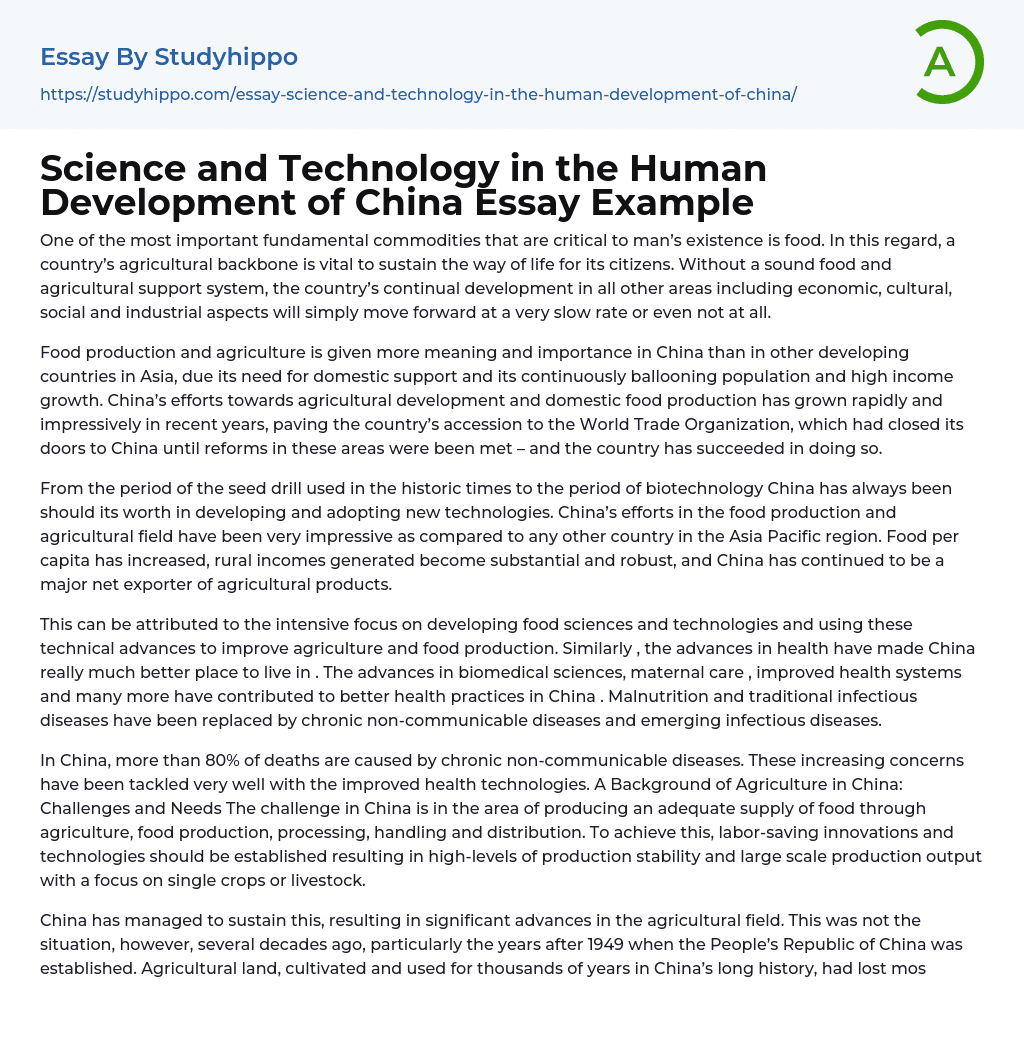 Science and Technology in the Human Development of China Essay Example