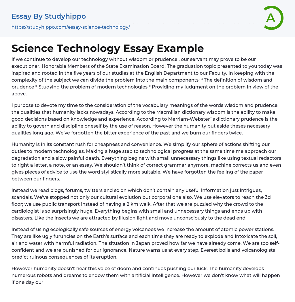 Science Technology Essay Example