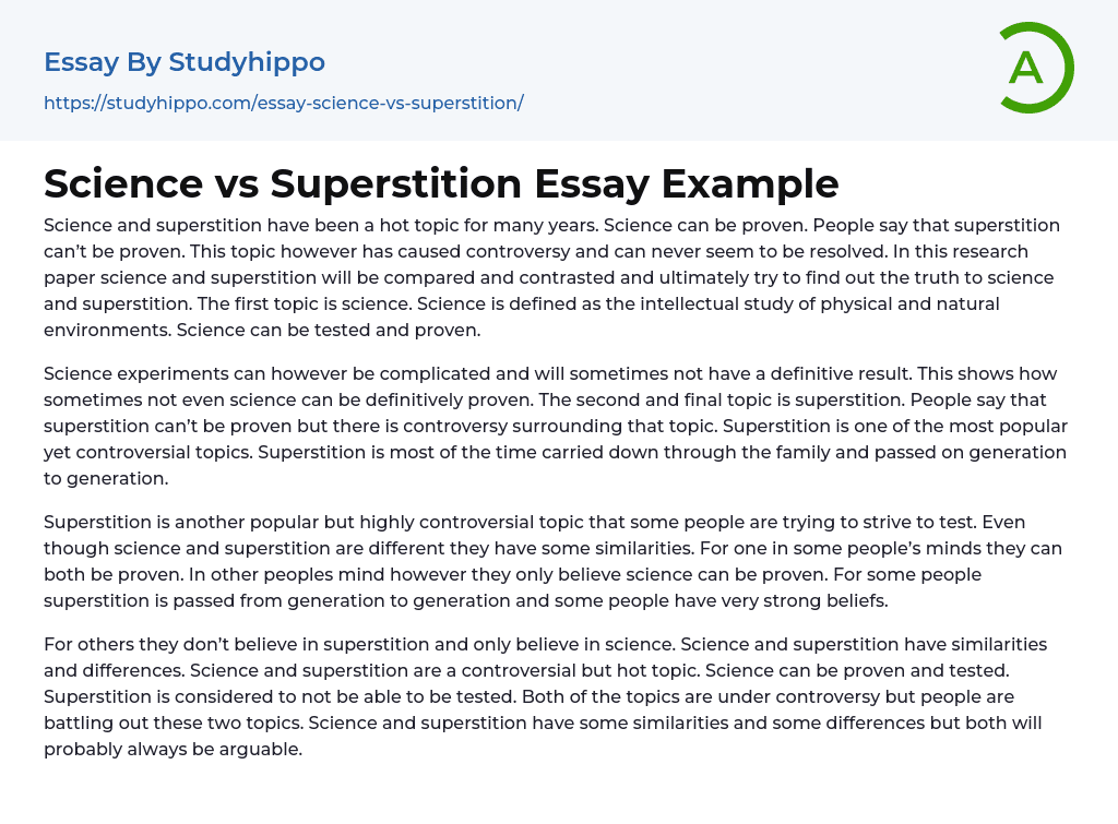 Science vs Superstition Essay Example