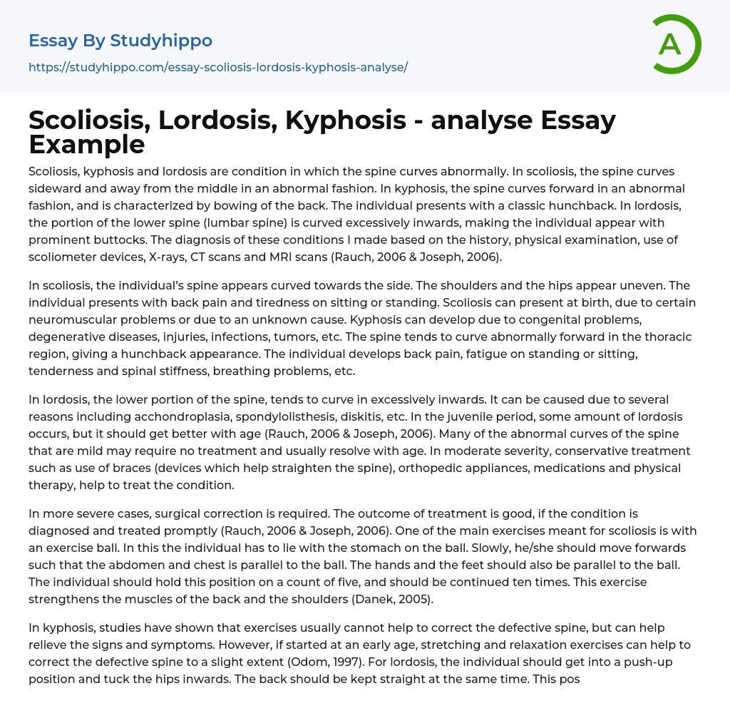 Scoliosis, Lordosis, Kyphosis – analyse Essay Example