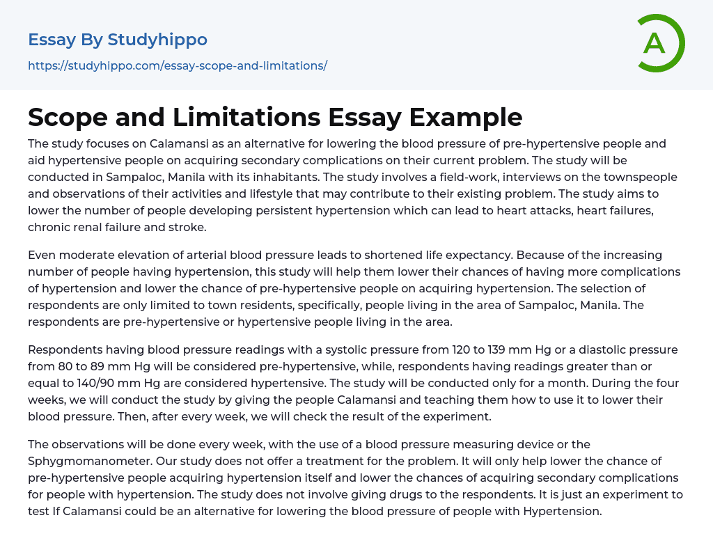 Scope and Limitations Essay Example