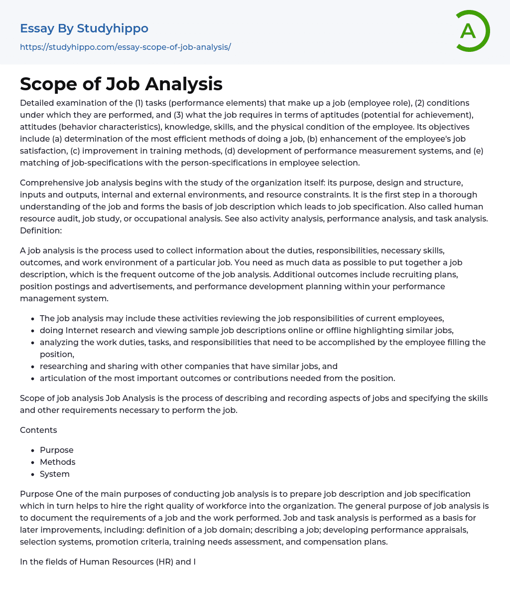 Scope of Job Analysis Essay Example