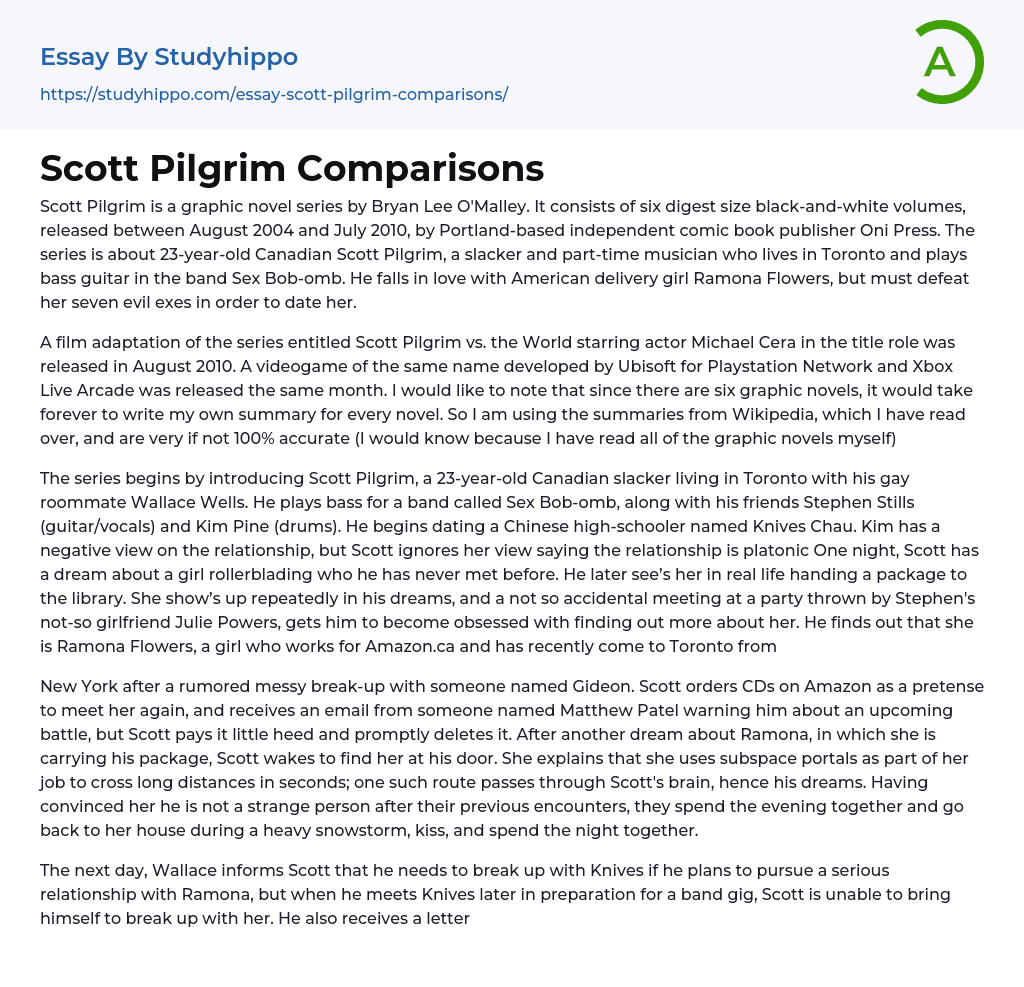 Scott Pilgrim Comparisons Essay Example