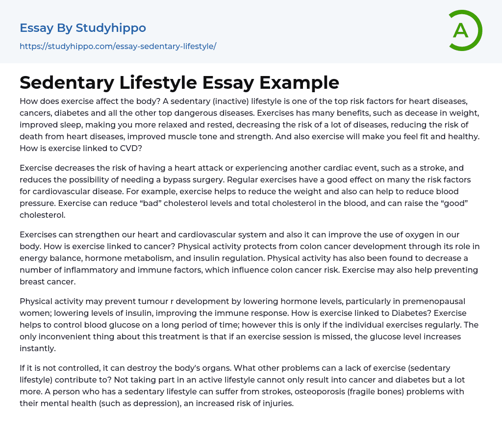 Sedentary Lifestyle Essay Example