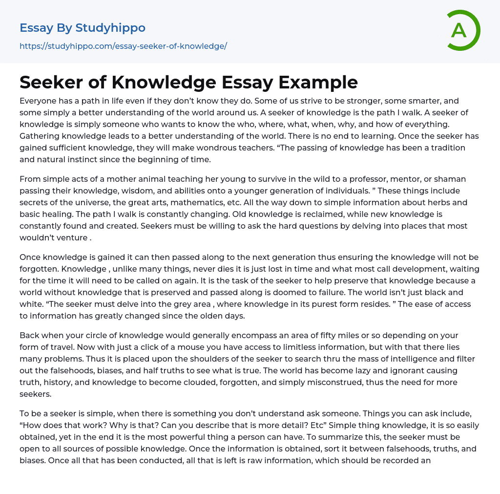 Seeker of Knowledge Essay Example