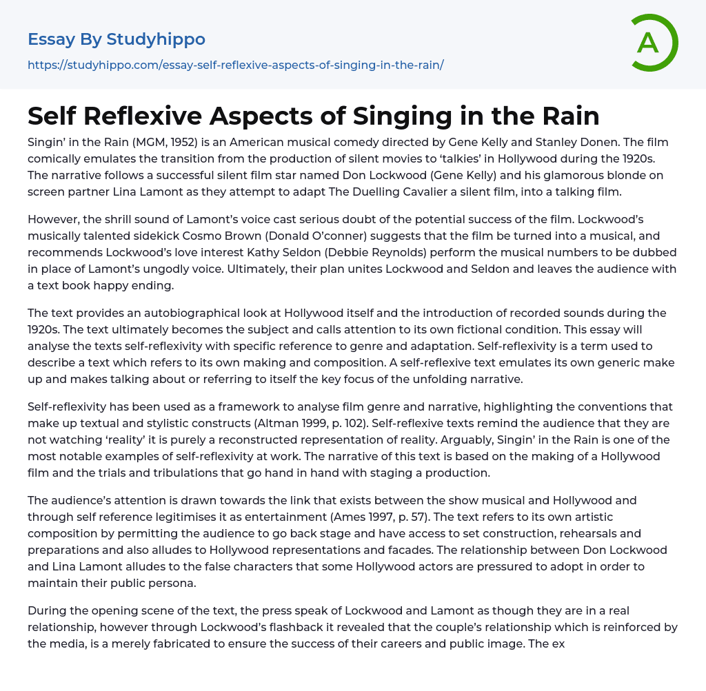Self Reflexive Aspects of Singing in the Rain Essay Example