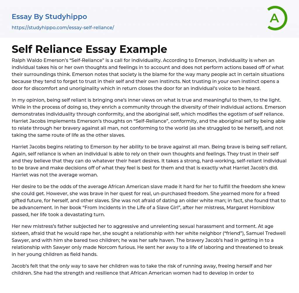 Self Reliance Essay Example