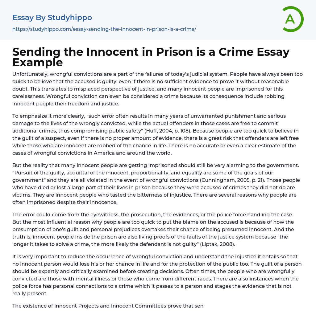 Sending the Innocent in Prison is a Crime Essay Example