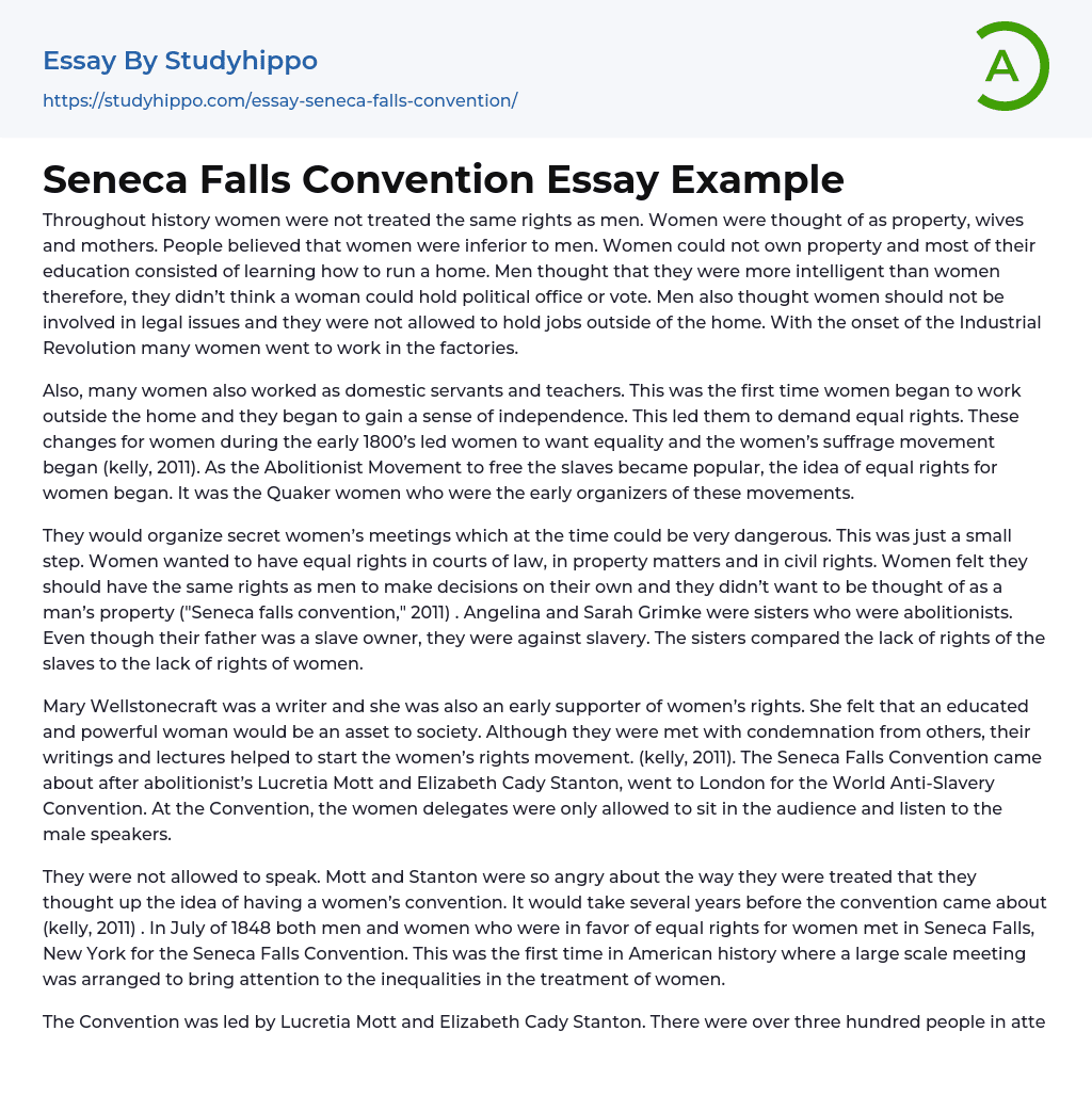 Seneca Falls Convention Essay Example