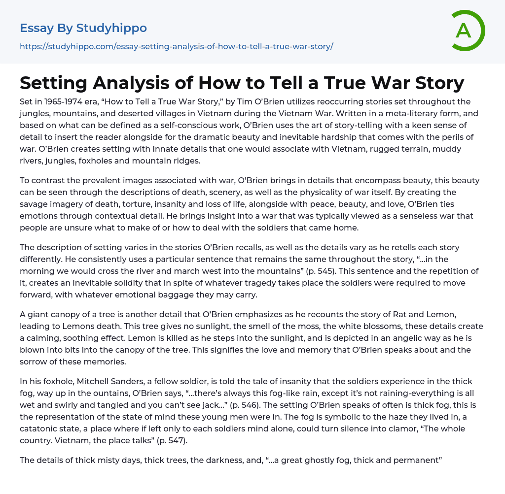 Setting Analysis of How to Tell a True War Story Essay Example