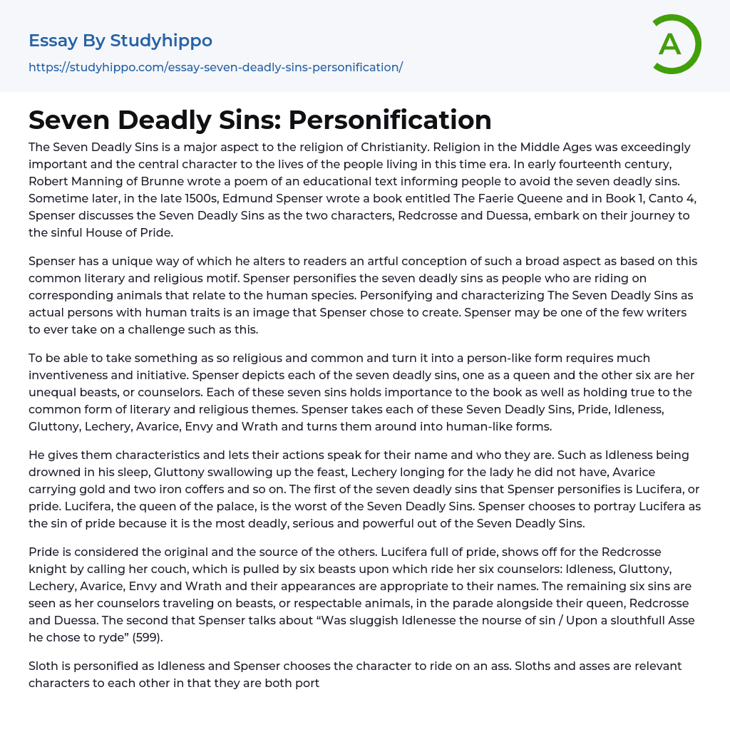 Seven Deadly Sins: Personification Essay Example