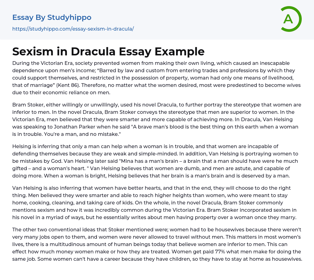 Sexism in Dracula Essay Example