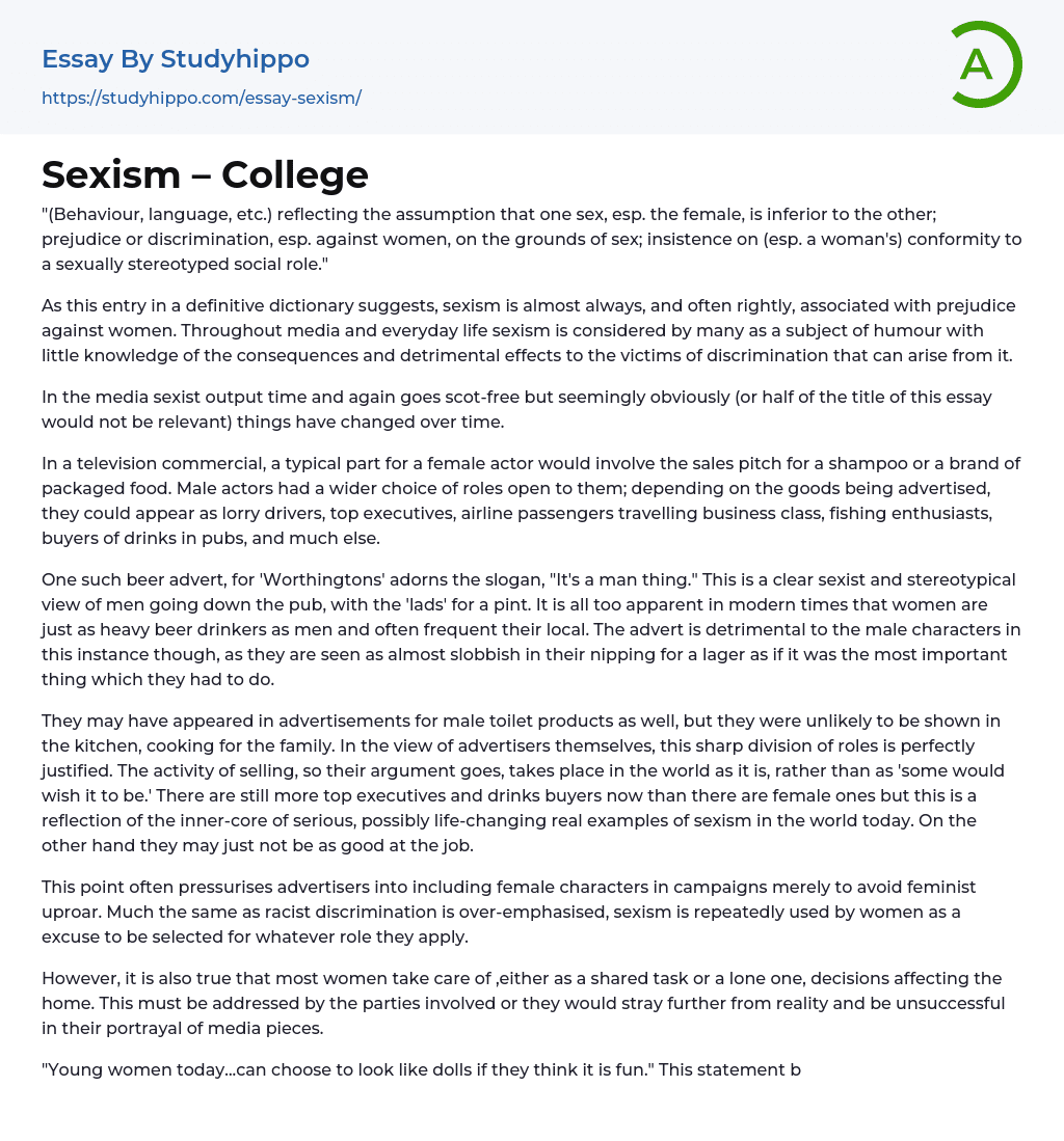Sexism – College Essay Example