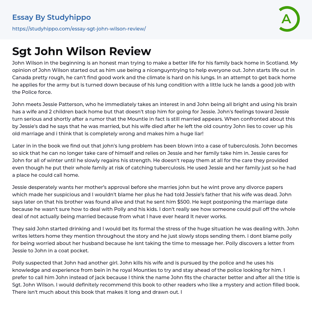 Sgt John Wilson Review Essay Example