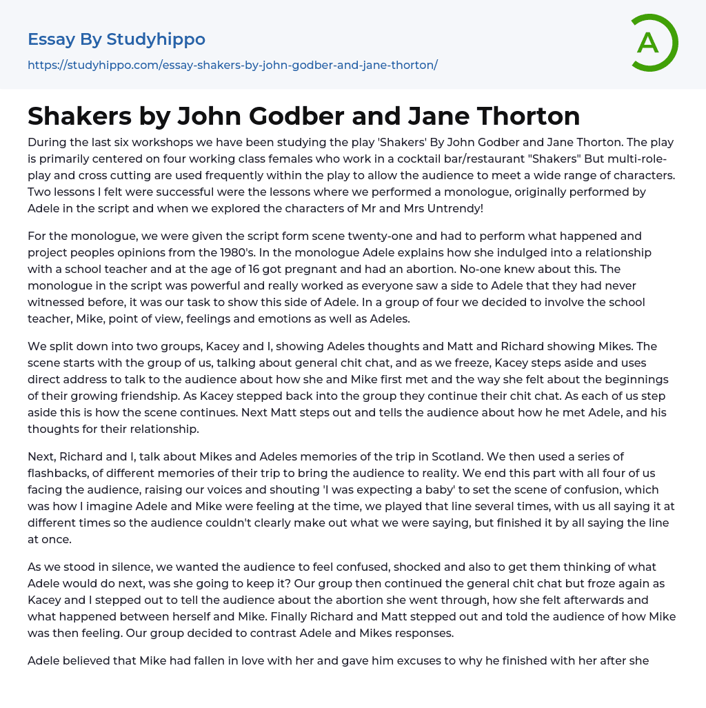 Shakers by John Godber and Jane Thorton Essay Example