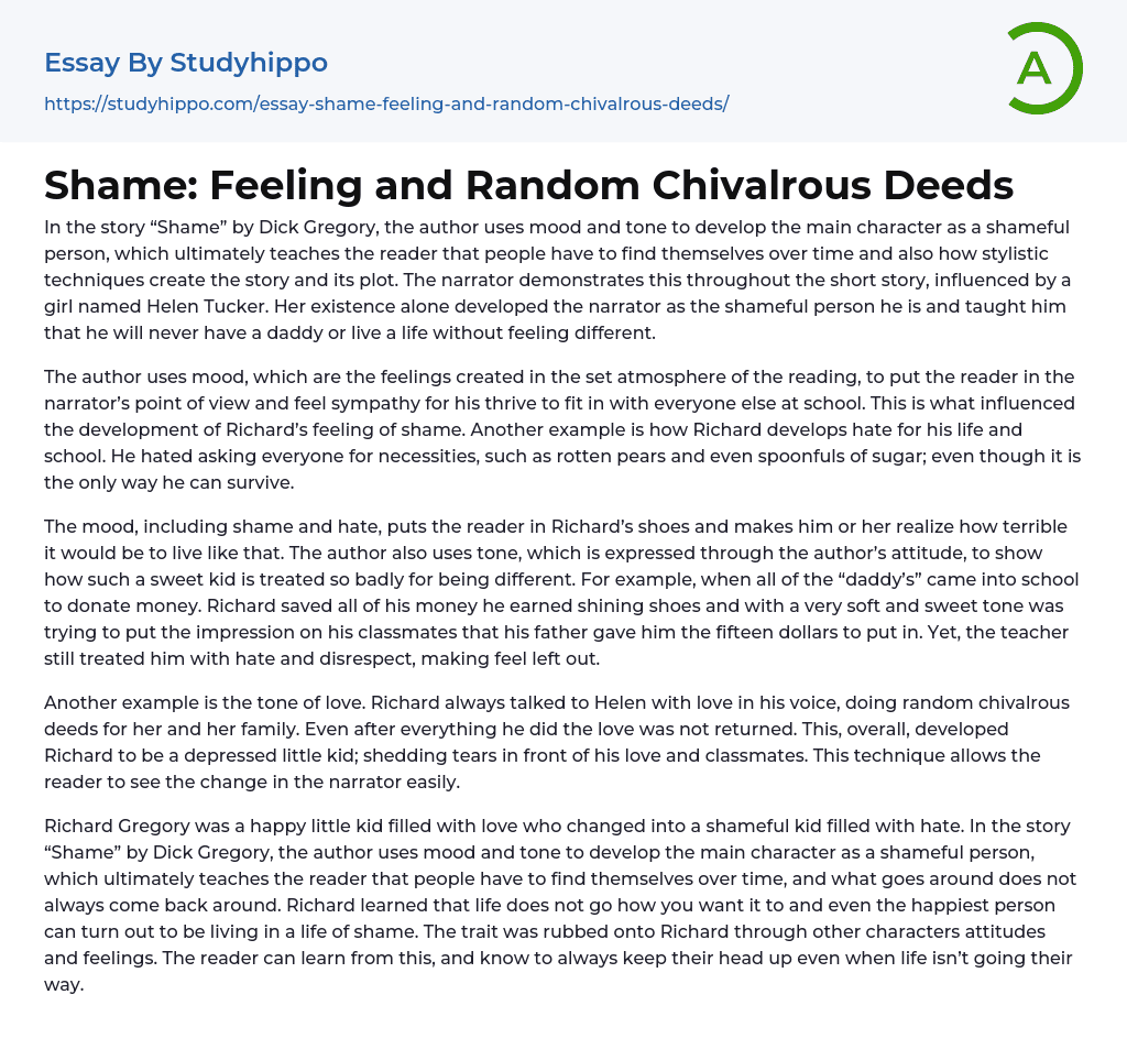 Shame: Feeling and Random Chivalrous Deeds Essay Example
