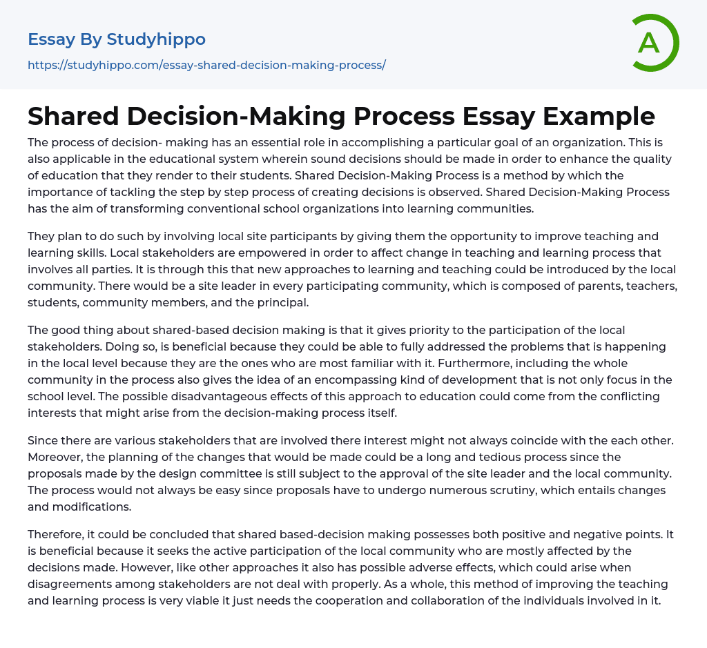 Shared Decision-Making Process Essay Example