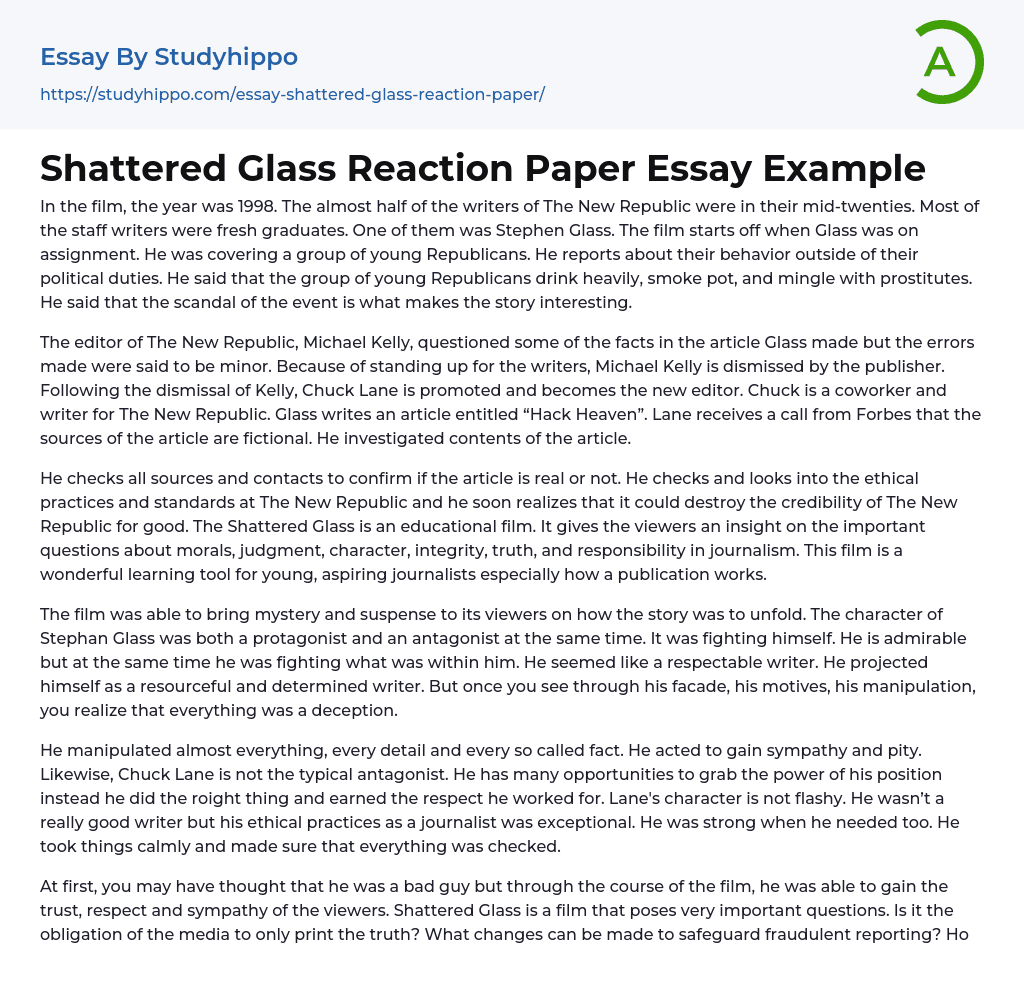 Shattered Glass Reaction Paper Essay Example