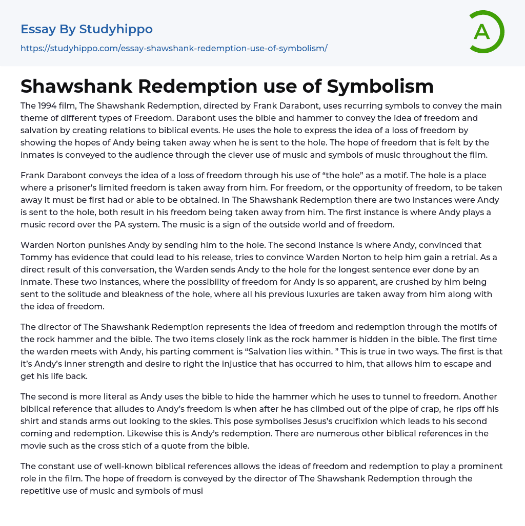 Shawshank Redemption use of Symbolism Essay Example