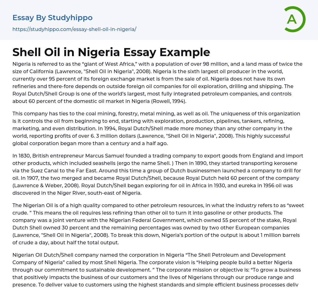 Shell Oil in Nigeria Essay Example