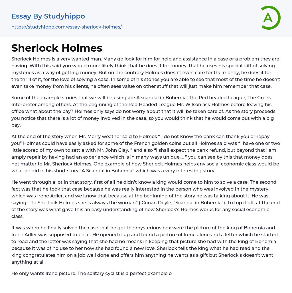 Sherlock Holmes Essay Example