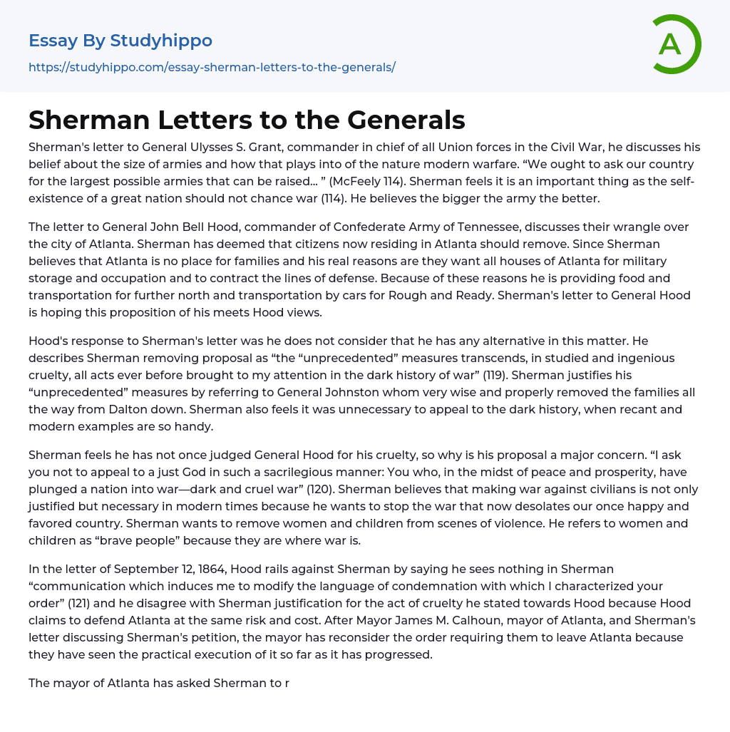 Sherman Letters to the Generals Essay Example