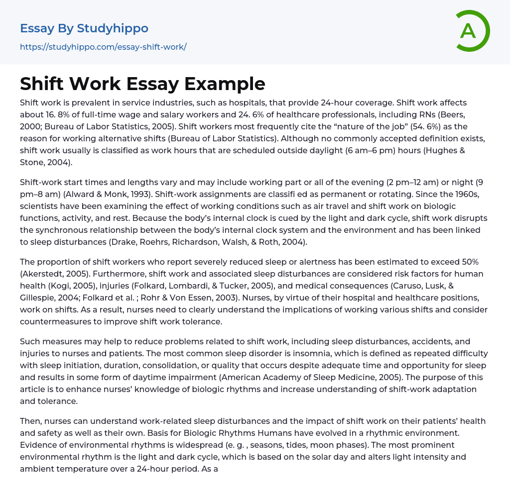 Shift Work Essay Example
