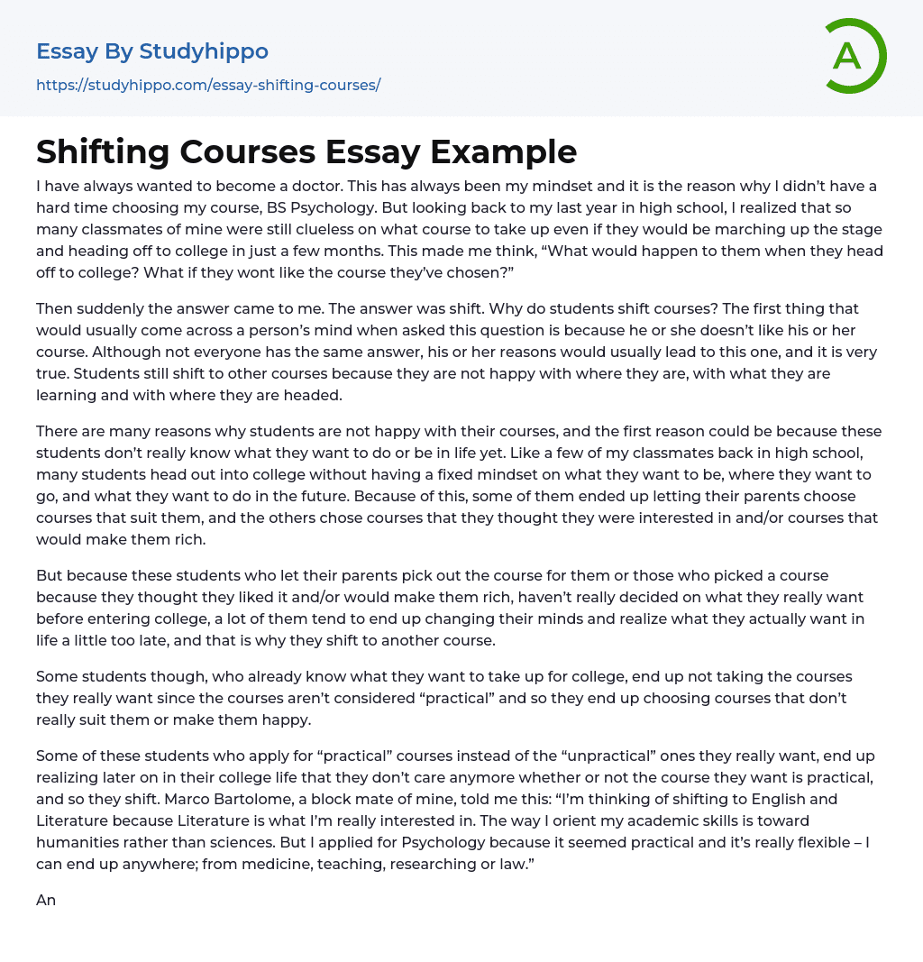Shifting Courses Essay Example