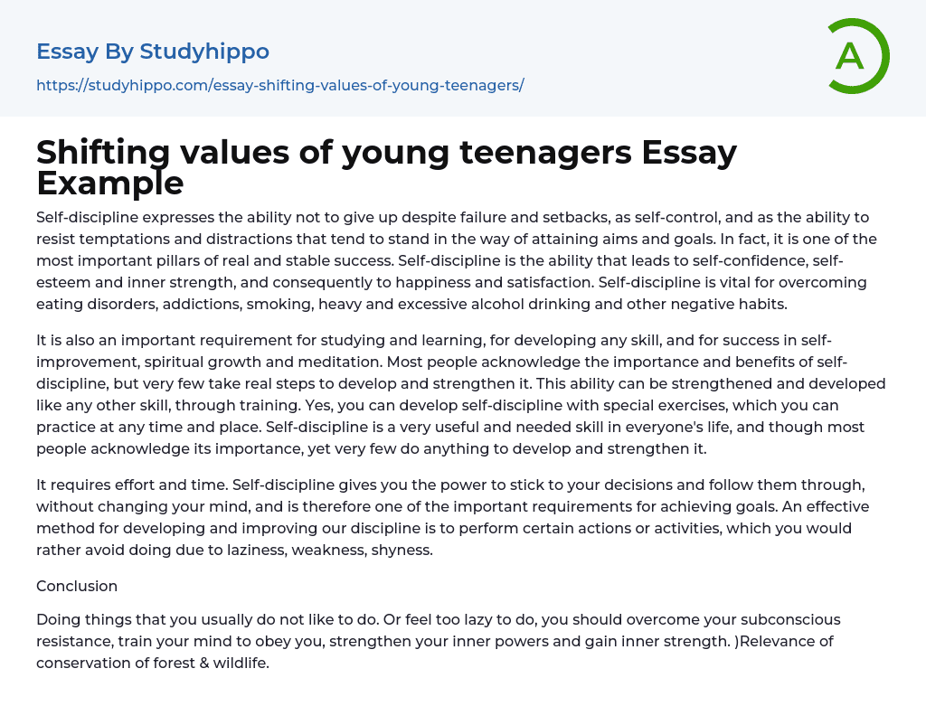 Shifting values of young teenagers Essay Example