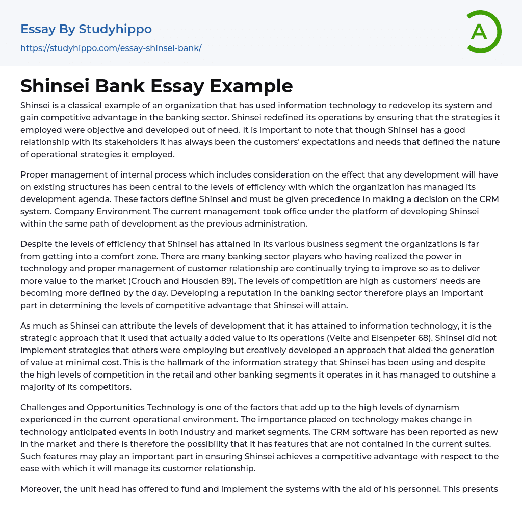 Shinsei Bank Essay Example