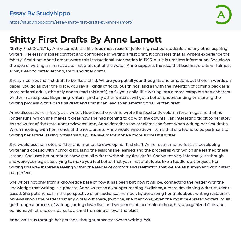 Shitty First Drafts By Anne Lamott Essay Example