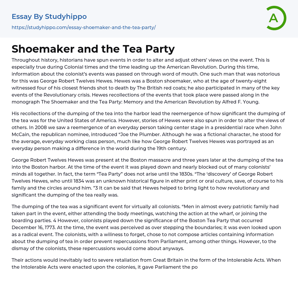 Shoemaker and the Tea Party Essay Example