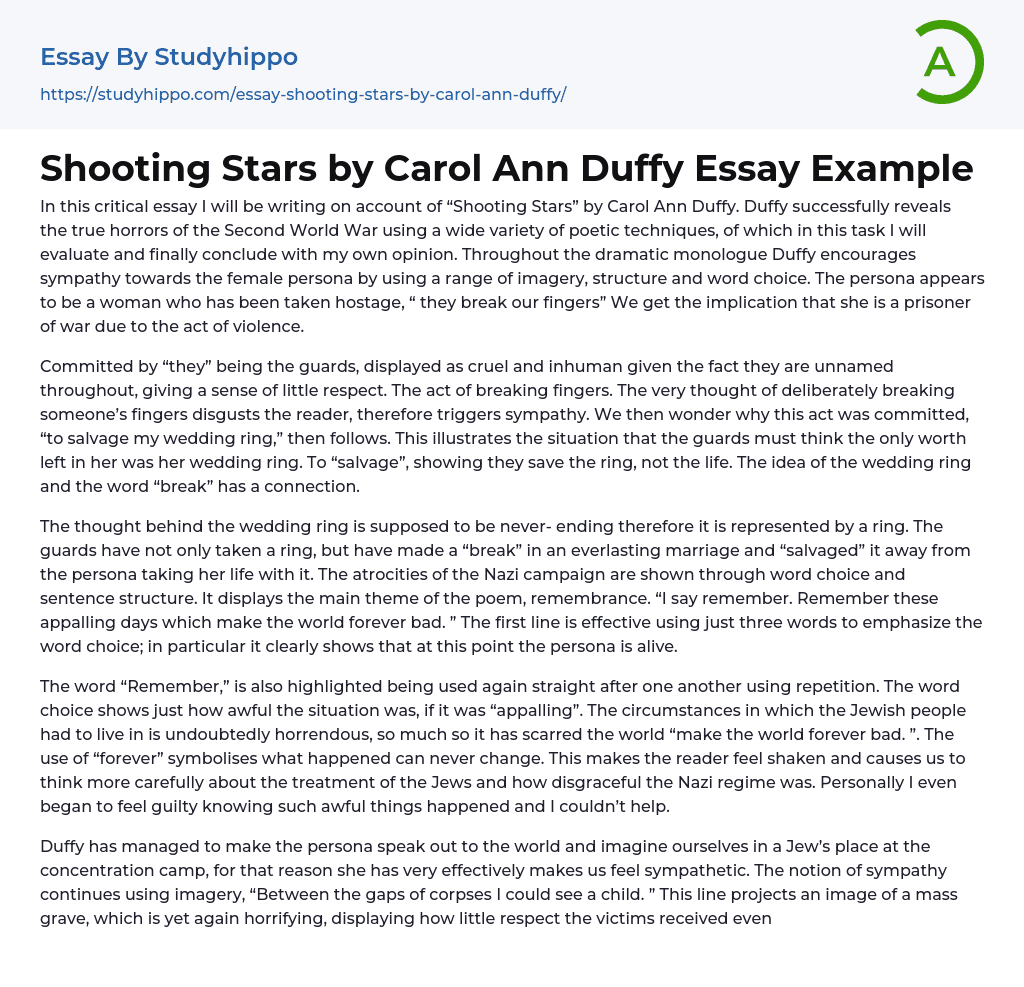 Shooting Stars by Carol Ann Duffy Essay Example