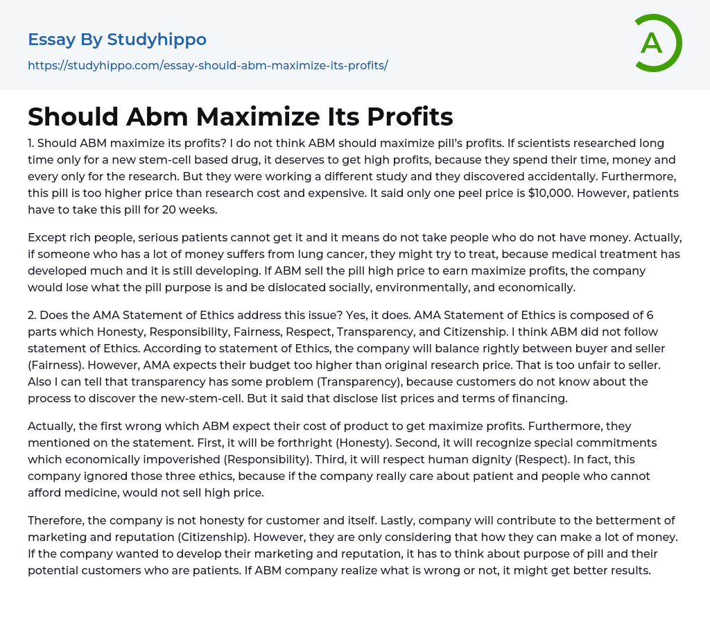 Should Abm Maximize Its Profits Essay Example