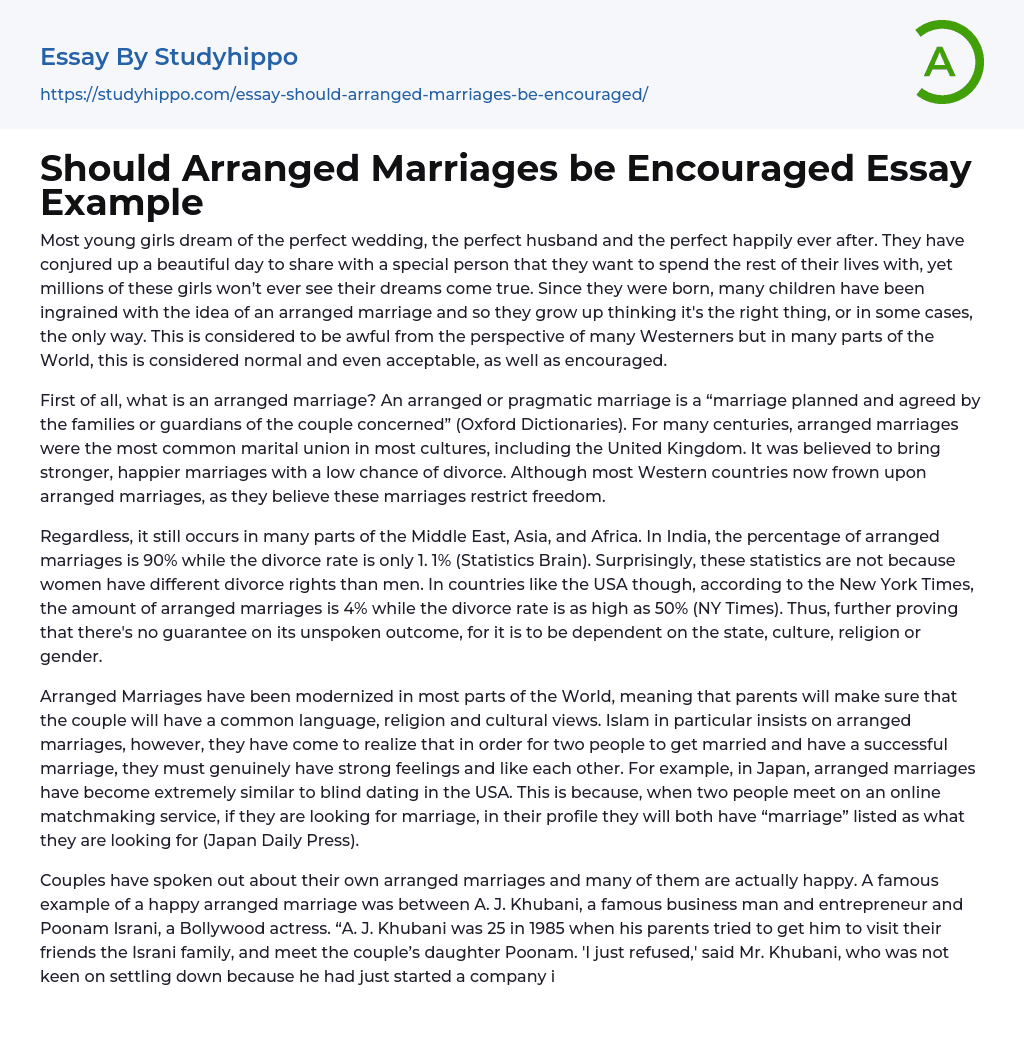 Should Arranged Marriages be Encouraged Essay Example