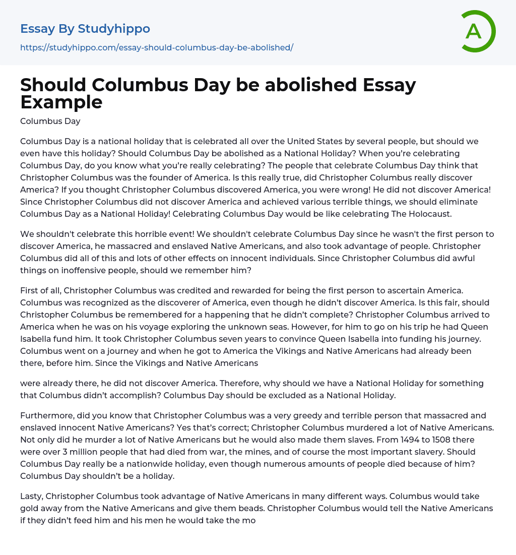 Should Columbus Day be abolished Essay Example