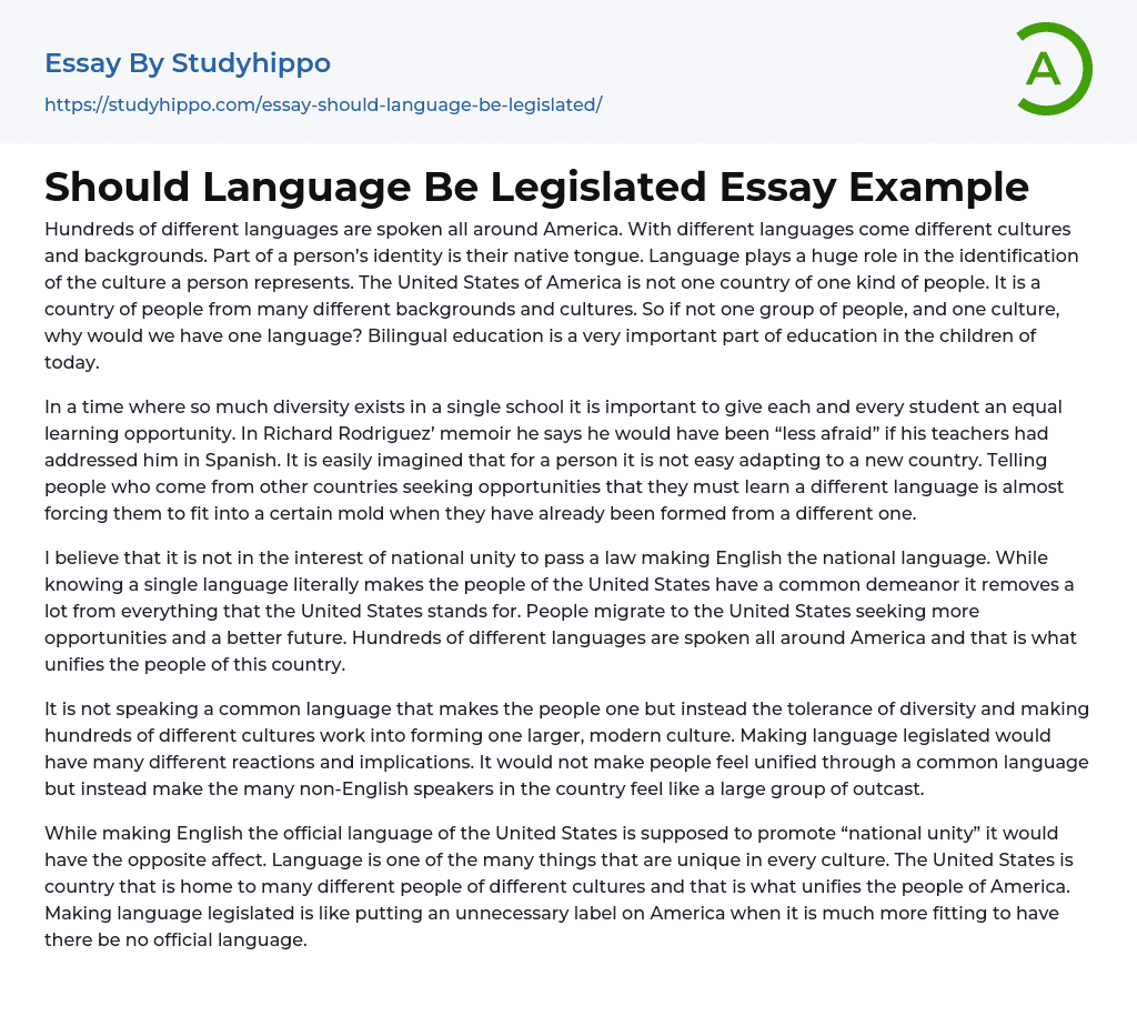 Should Language Be Legislated Essay Example