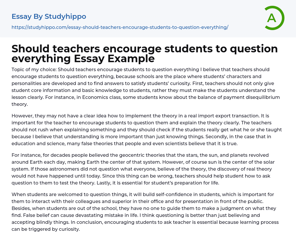 Should teachers encourage students to question everything Essay Example