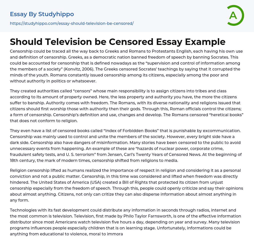 Should Television be Censored Essay Example