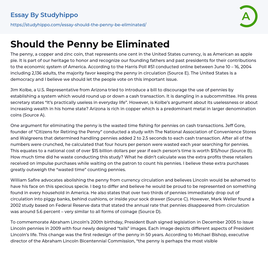 Should the Penny be Eliminated Essay Example