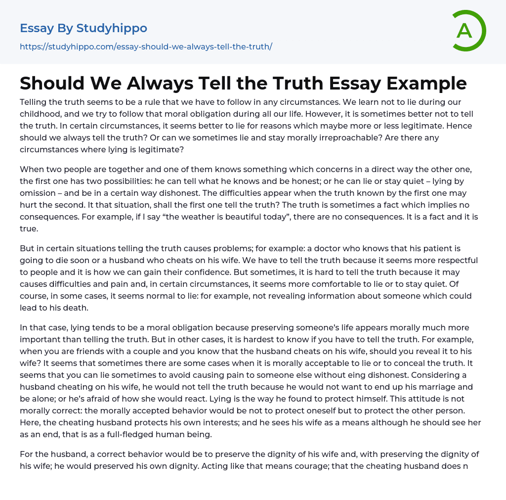 Should We Always Tell The Truth Essay Example StudyHippo