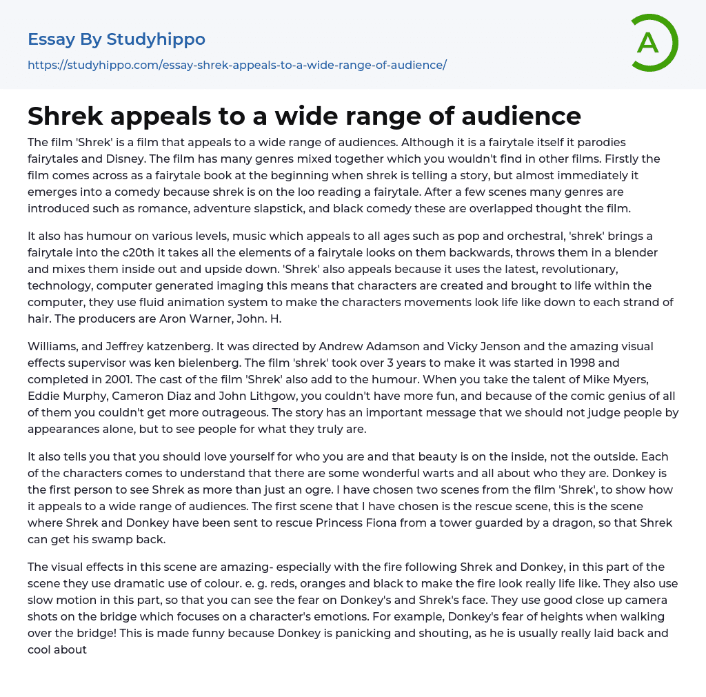 Shrek appeals to a wide range of audience Essay Example