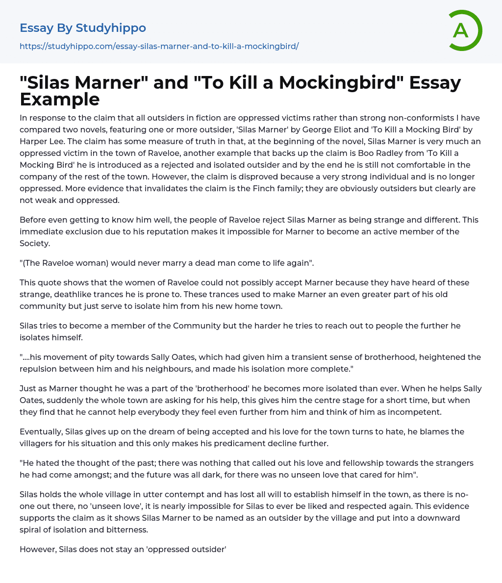 “Silas Marner” and “To Kill a Mockingbird” Essay Example