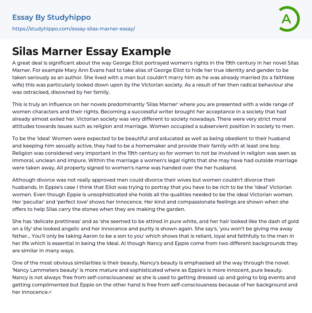 Silas Marner Essay Example