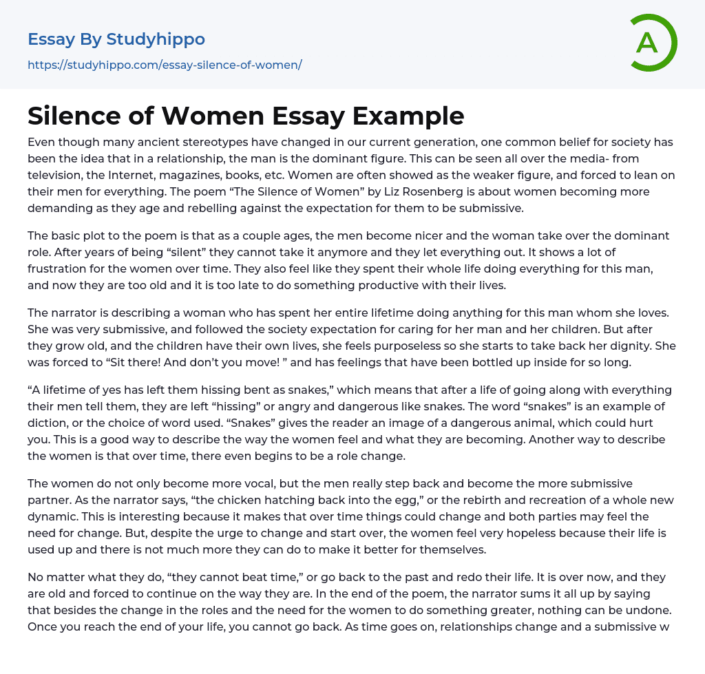 Silence of Women Essay Example