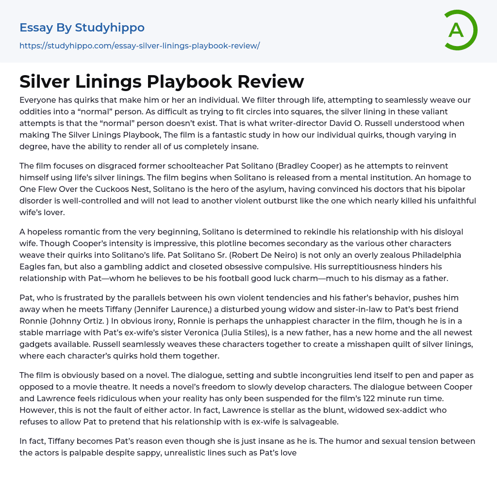 Silver Linings Playbook Review Essay Example