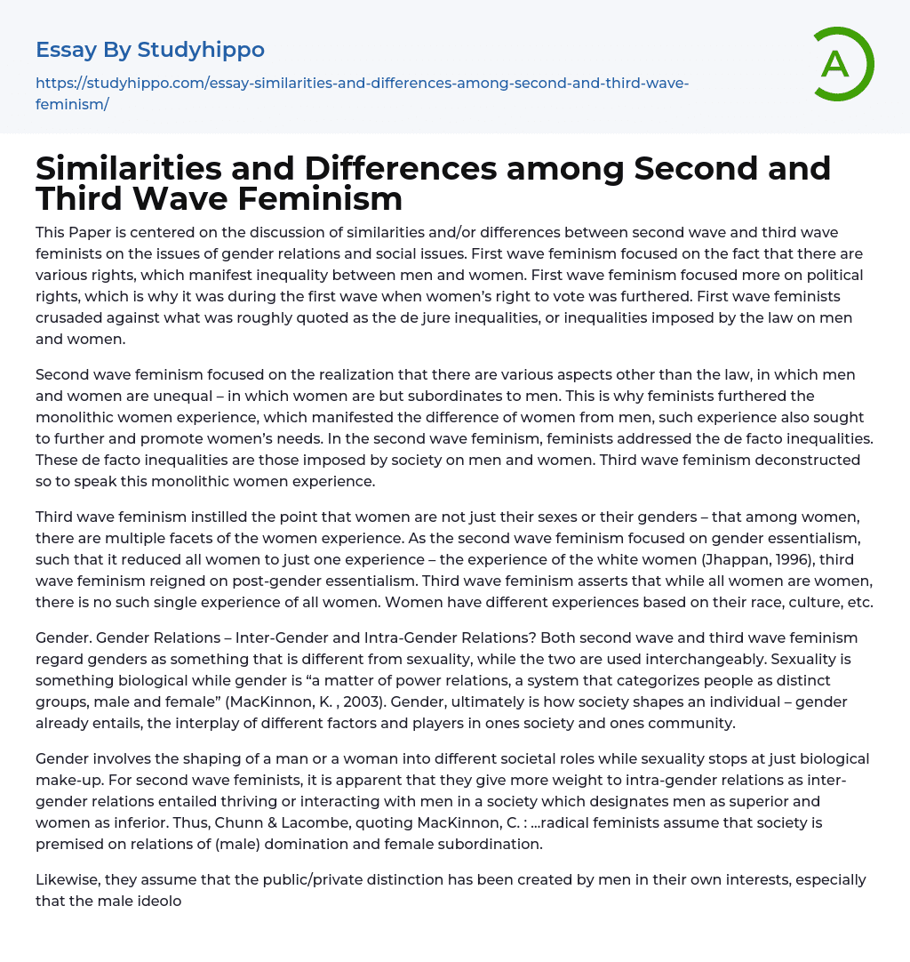Similarities and Differences among Second and Third Wave Feminism Essay Example