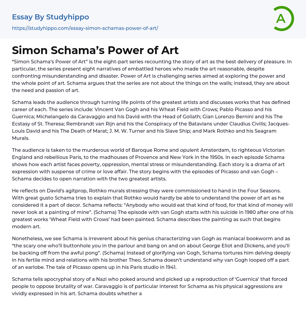 Simon Schama’s Power of Art Essay Example